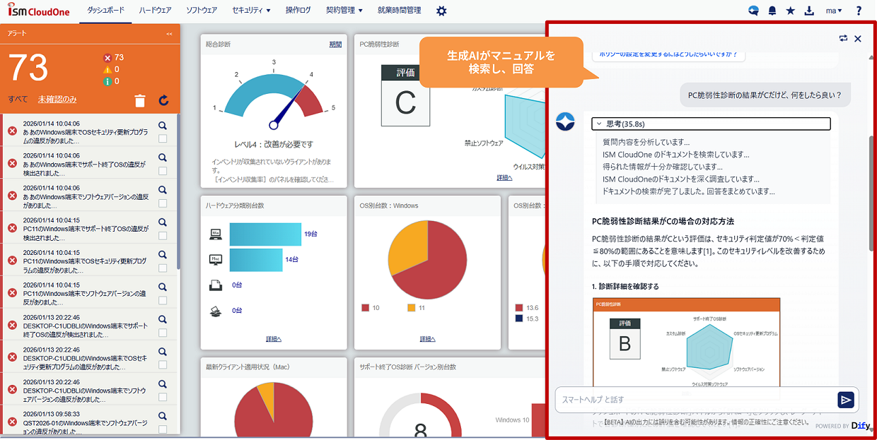 ISM CloudOneダッシュボード チャットボット機能